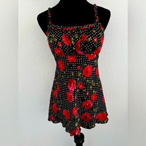 BCX Black Polka Dot and Rose Cami dress/nightie size small